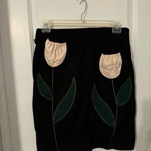 Black Skirt with Floral Appliqué